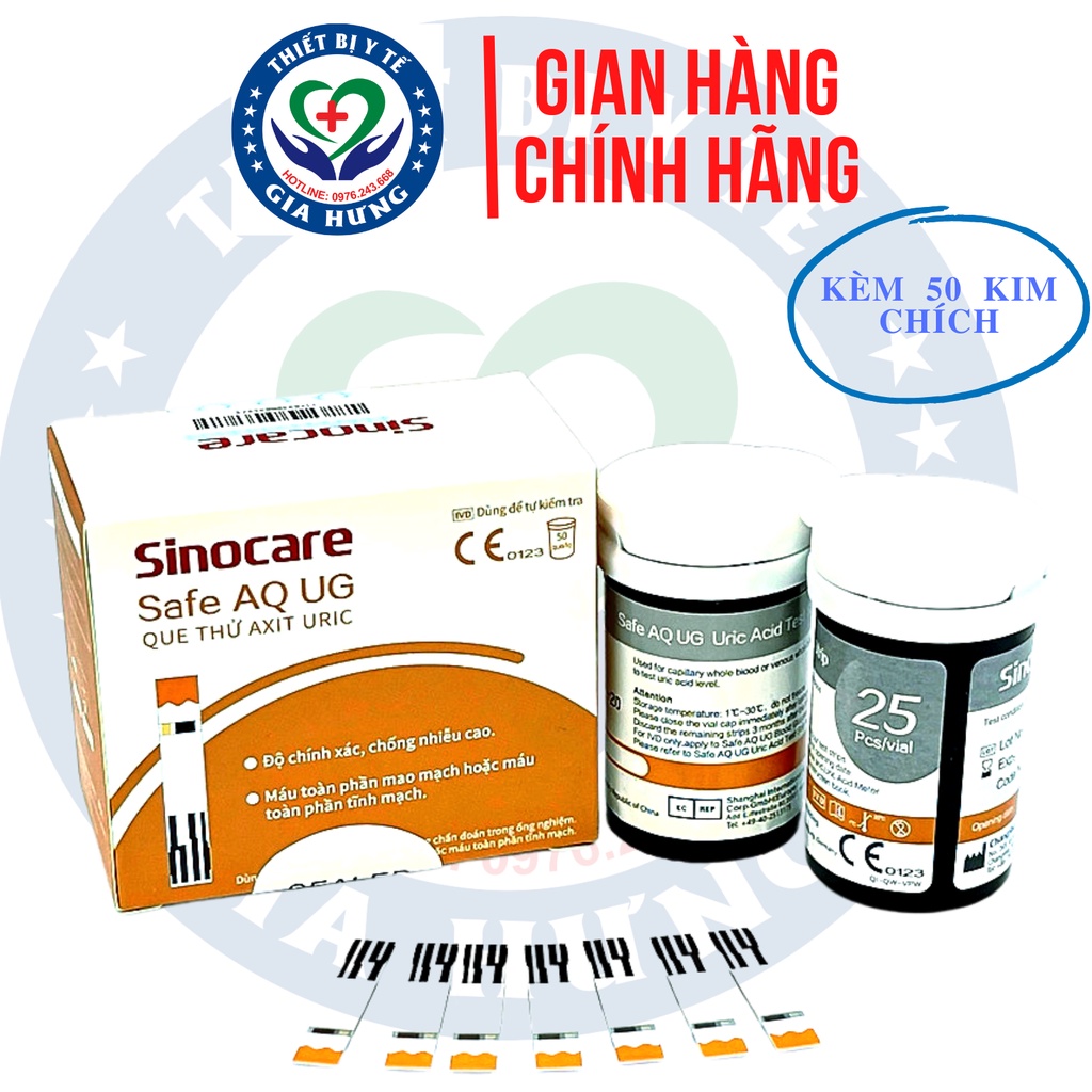 50 que thử Axit Uric cho máy Sinocare Safe AQ UG + Tặng 50 kim chích máu