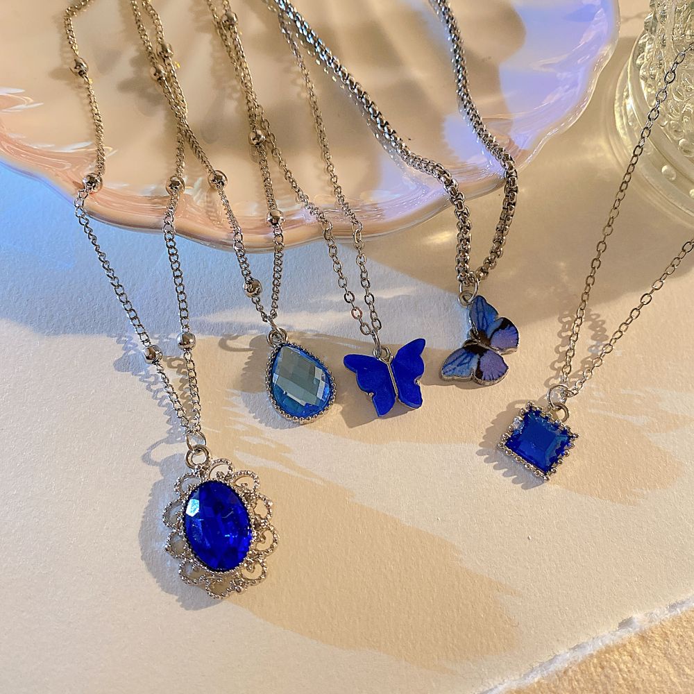 Set dây chuyền/ Dây chuyền đơn 17KM mặt hình bươm bướm/ trái tim đính đá nhân tạo nhiều màu sắc thời trang dành cho nữ