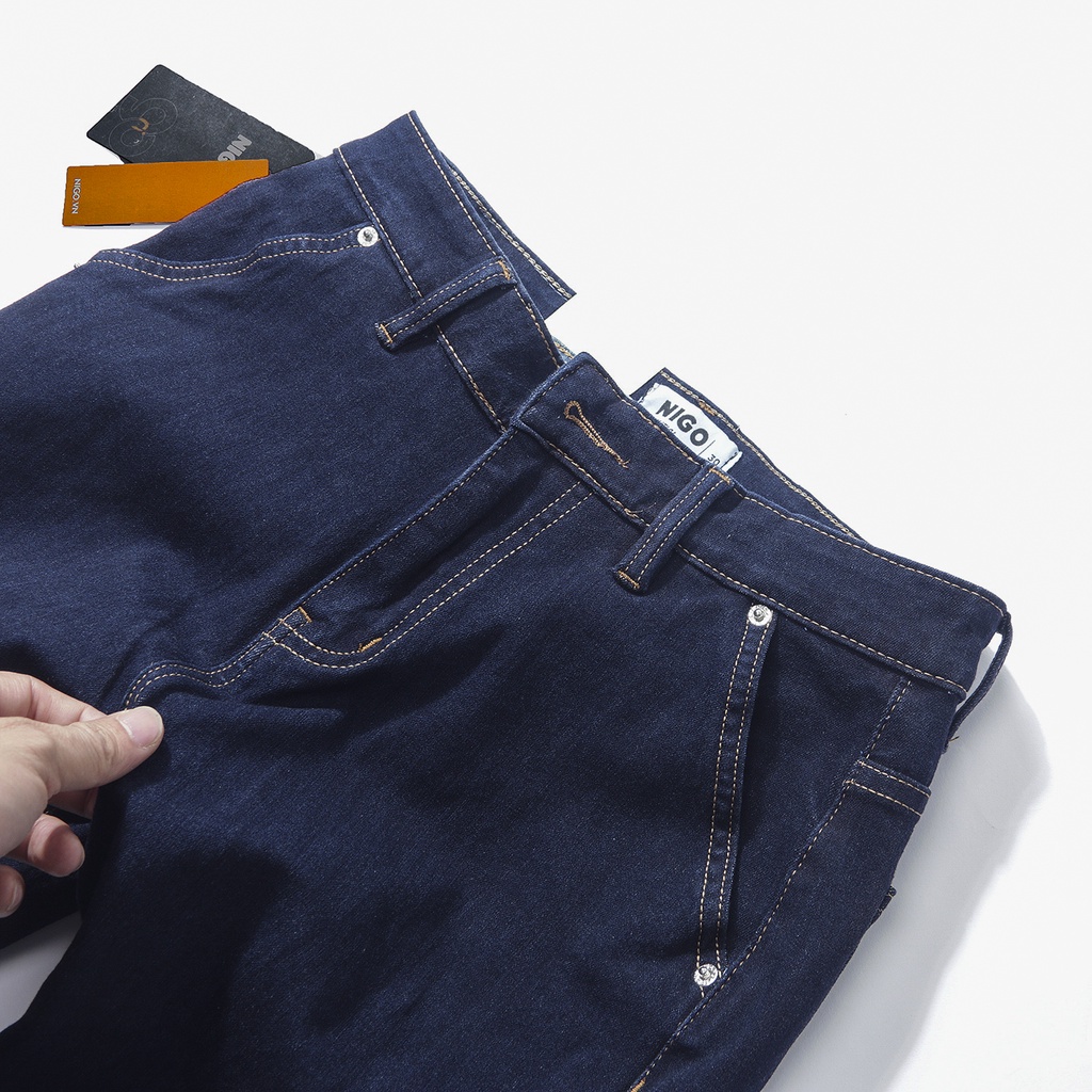 Quần jean nam skinny QJ95 Nigo màu xanh đậm Navy ống ôm co giãn cao cấp