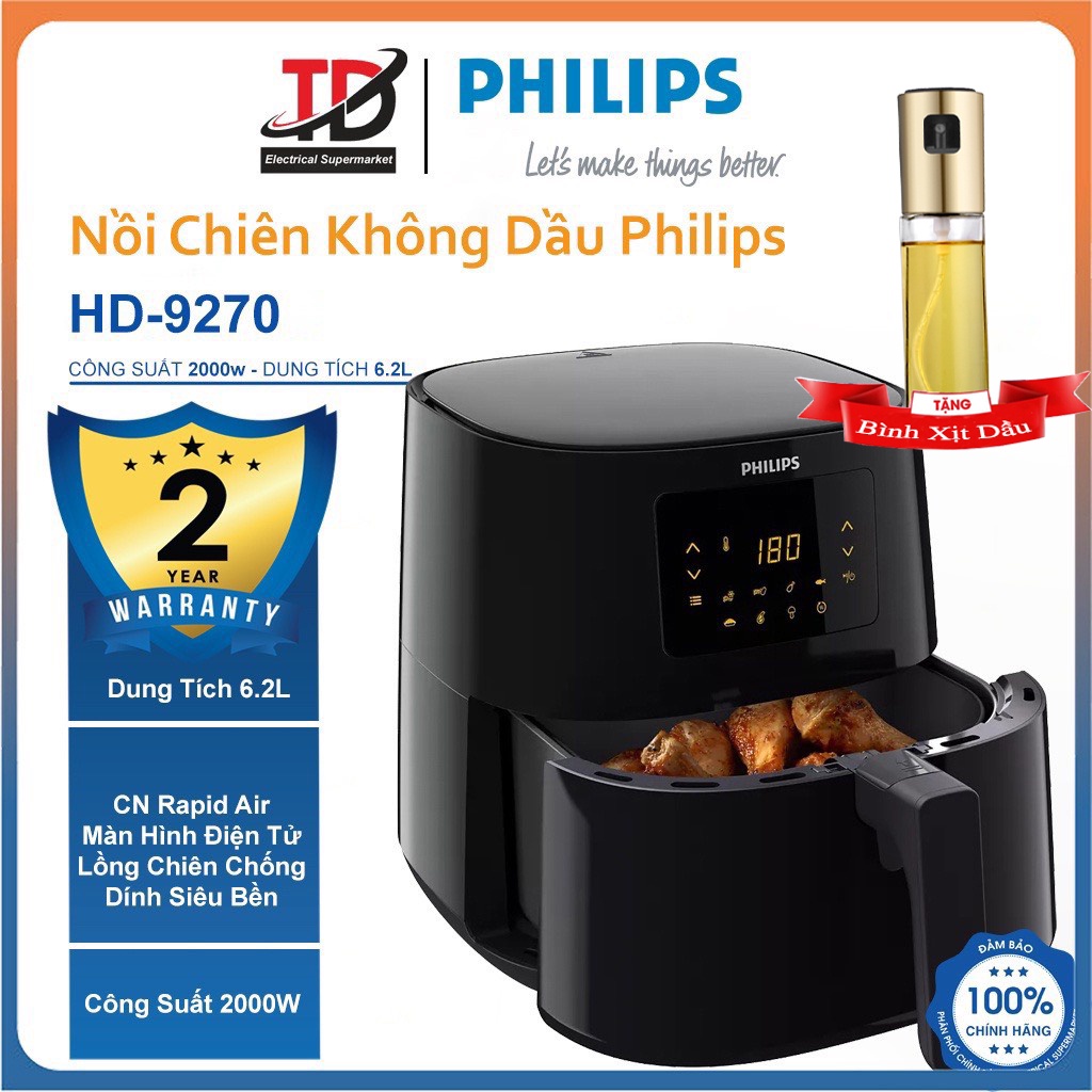 Nồi Chiên Không Dầu Philips HD9270 - 6.2Lit/2000W - Bảo Hành Chính Hãng 2 Năm