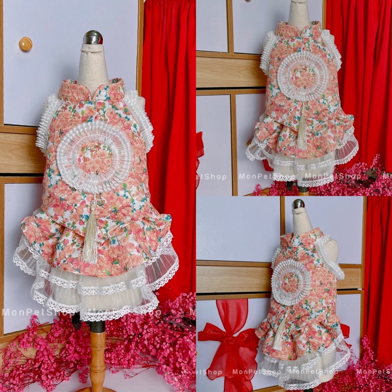 [Có sẵn] Váy gấm hoa Tết cho thú cưng - sản xuất độc quyền
