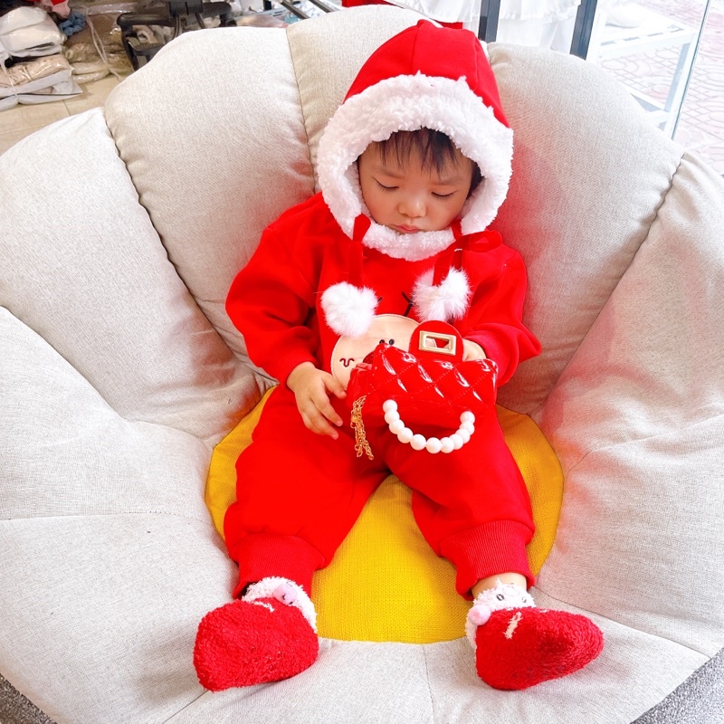 Bộ đỏ lót nỉ noel, tết cho bé trai bé gái