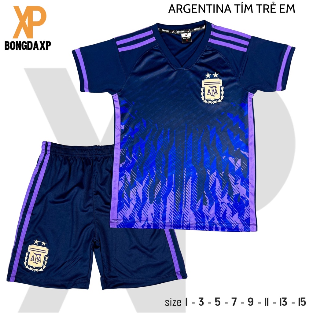 Quần áo bóng đá, đồ đá banh trẻ em Đội Tuyển Argentina Tím Vải thun lạnh cao cấp