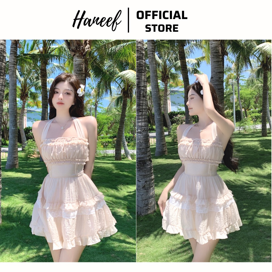Váy công chúa cổ yếm sexy quyến rũ, đầm ngắn phù hợp đi chơi, váy đi du lịch, váy đi chụp ảnh