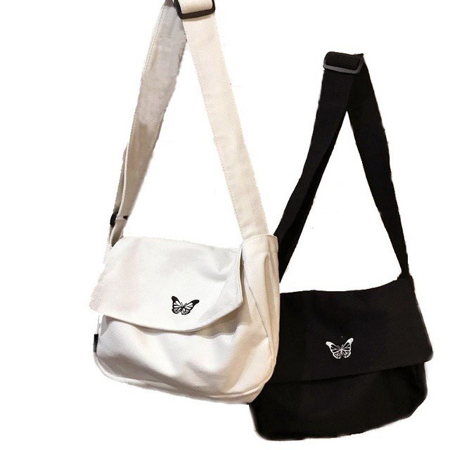 Túi tote đeo chéo đeo vai vải canvas giá rẻ đi học đi chơi unisex phong cách ullzang hình bươm bướm