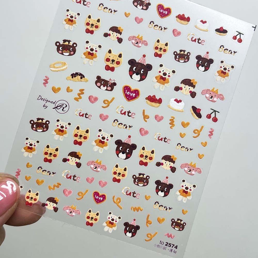 OCEANMAP Miếng Dán Trang Trí Móng Tay In Hình Chú Gấu / Sư Tử Nhảy Múa Kiểu Trung Hoa Dễ Thương