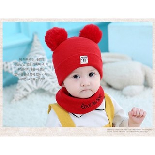 Mũ Len Kèm Khăn Quàng Cổ Cho Bé 6-36 Tháng