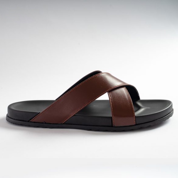 Dép da nam nữ couple, dép quai chéo da bò cao cấp thương hiệu HORSE đế cao su non QX01 NÂU