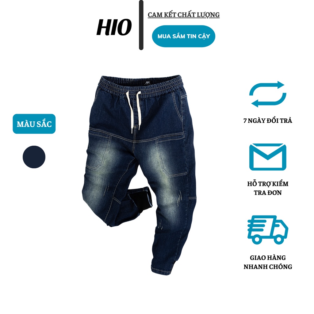 Quần JOGGER JEAN cạp chun gấu bo nỉ kết hợp cùng dây rút form Slimfit QJ541 ĐEN/ XANH/ XANH THAN