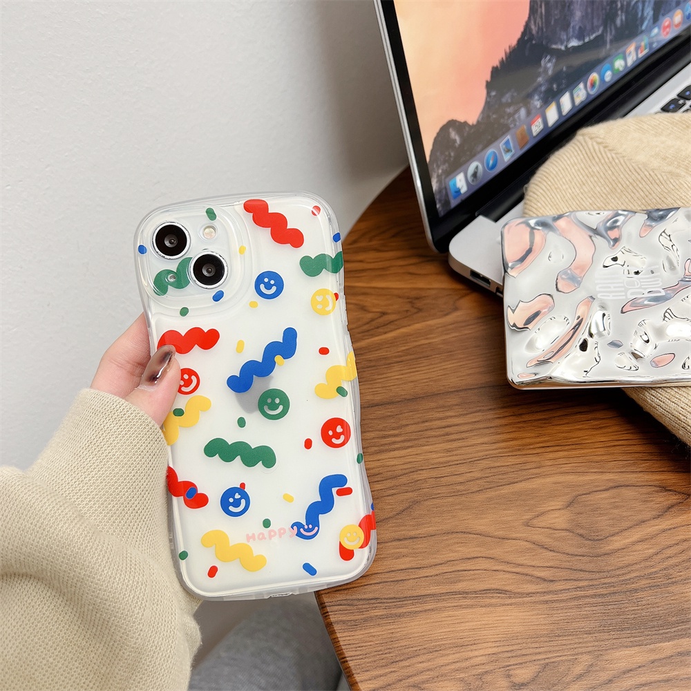 Ốp Điện Thoại Tpu Silicon Mềm Hình Mặt Cười Hoạt Hình Màu Trong Suốt Gắn Dây Đeo Cổ Tay iPhone 14 13 12 11 Pro Max 14 Plus