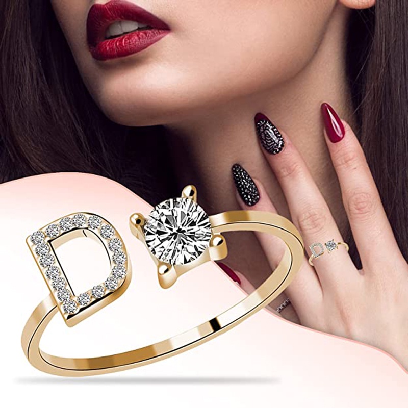 Nhẫn Hở Khắc 26 Chữ Cái Đính Đá Thời Trang Cho Nữ