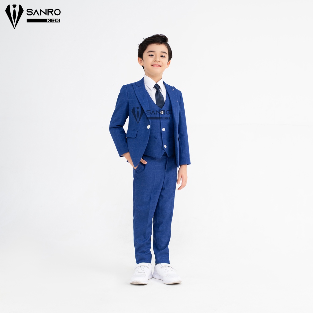 Bộ vest bé trai SANRO KIDS xanh kẻ đậm