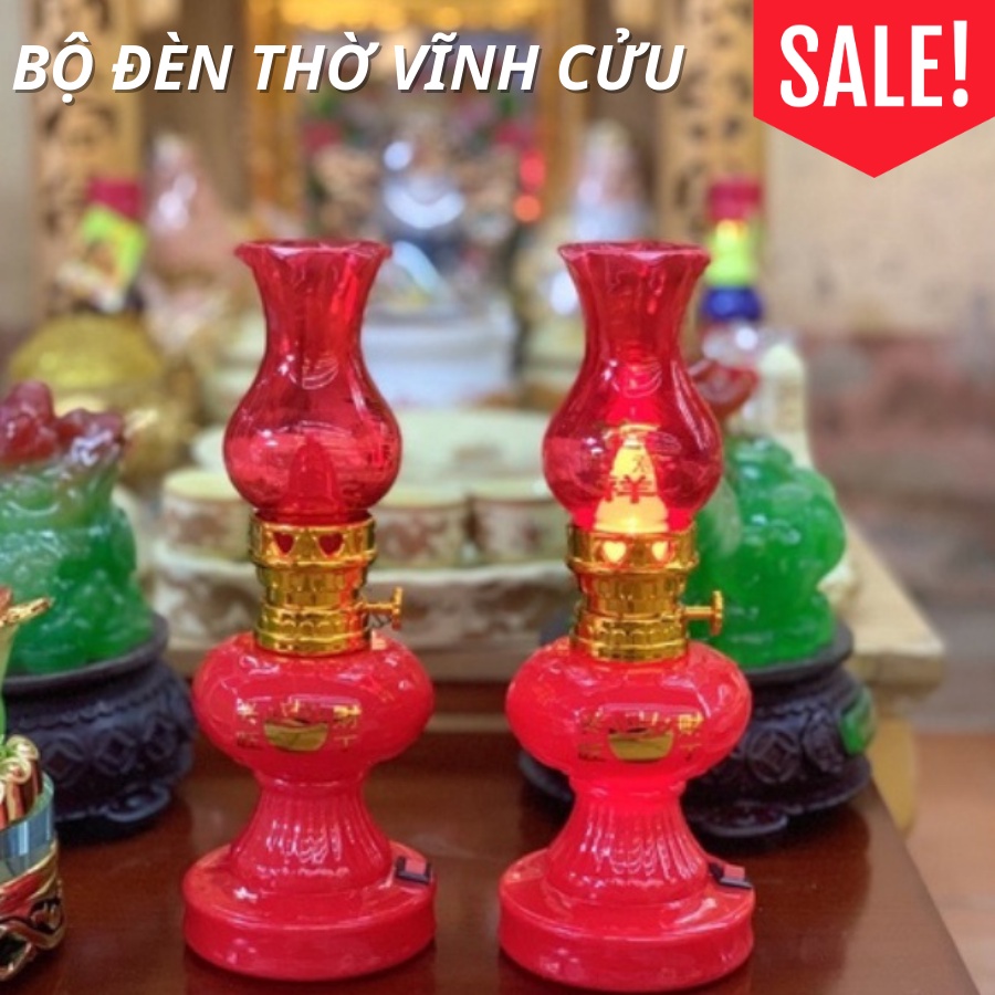 Bộ Đèn Thờ Vĩnh Cửu Bằng Nhựa Sử Dụng Pin Có Công Tắc Trang Trí Bàn Thờ Gia Tiên, Bàn Thờ Phật