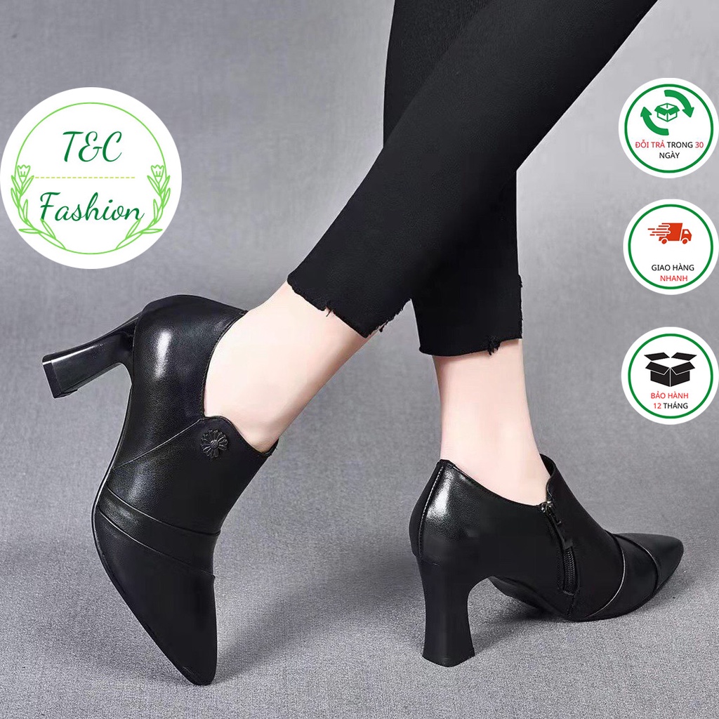 Giày Bốt Cổ Thấp Có Khóa Sườn Gót 8 Phân T&C 030, giày bốt công sở thời trang Hàn Quốc.