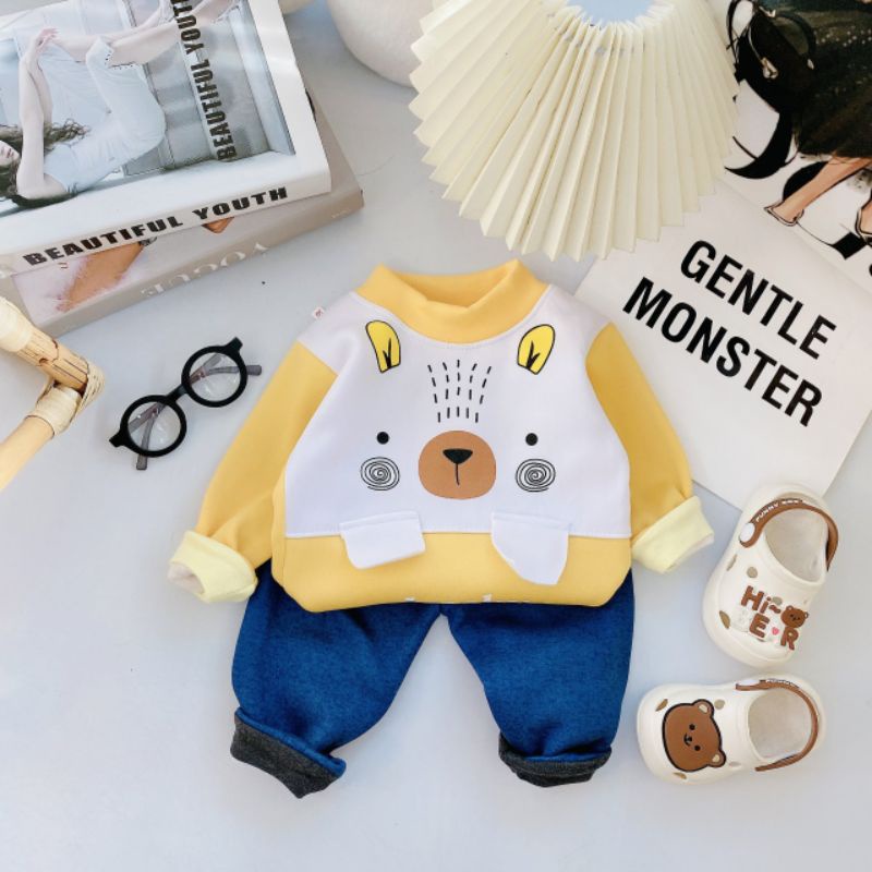 Bộ dài tay nỉ bông trẻ em ấm áp cho bé