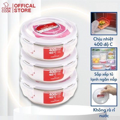 Bộ 3 hộp thủy tinh COBA'COOK đựng thực phẩm chịu nhiệt hình tròn dung tích 400ml- CCR43