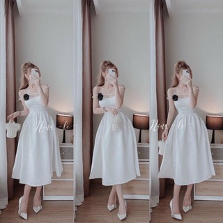 ĐẦM VÁY NỮ TIỂU THƯ 2 DÂY TRANG TRÍ HOA GIẢ VIP39