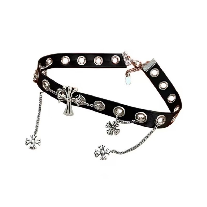 Vòng Cổ Choker Da Ngắn Màu Đen Phối Mặt Thánh Giá Phong Cách Retro