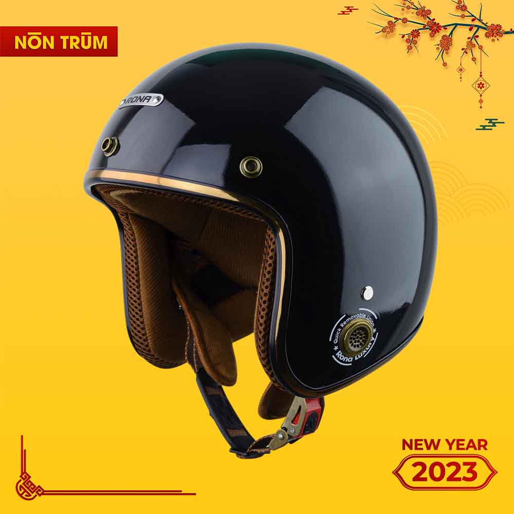 Mũ bảo hiểm 3/4 RONA màu đen bóng chính hãng, bảo hành 12 tháng, freeship toàn quốc
