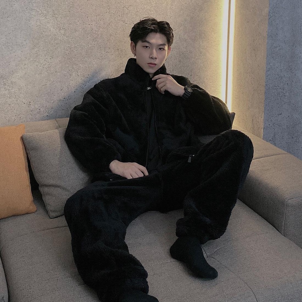 Bộ Đồ Ngủ Vải Lông Cừu San Hô Dày Dặn Thời Trang Thu Đông Cho Nam