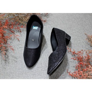Giày búp bê gót 3cm da kim tuyến
