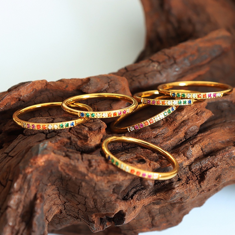 Nhẫn Tròn Đính Đá Zircon Nhiều Màu Sắc Thiết Kế Đơn Giản Chất Lượng Cao