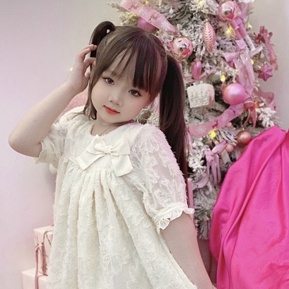 Váy cho bé gái Mykids Váy Thiết Kế 2 lớp Lụa tơ cao cấp dáng babydoll màu kem siêu xinh cho từ 8-32kg