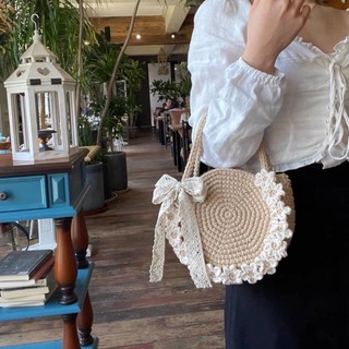 Túi len móc đính hoa tiểu thư dễ thương