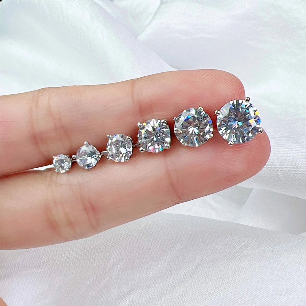1 Chiếc bông tai Bạc viên chủ Moissanite trắng 4-8mm EX003