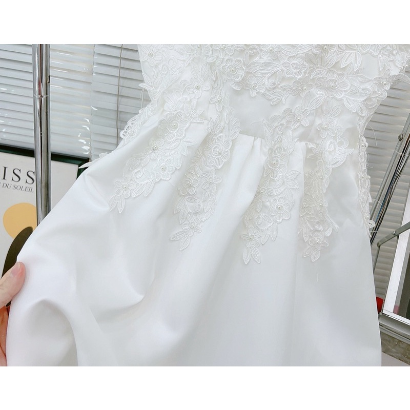 VÁY TRẮNG VINTAGE THÂN REN HOA 2 DÂY 161122