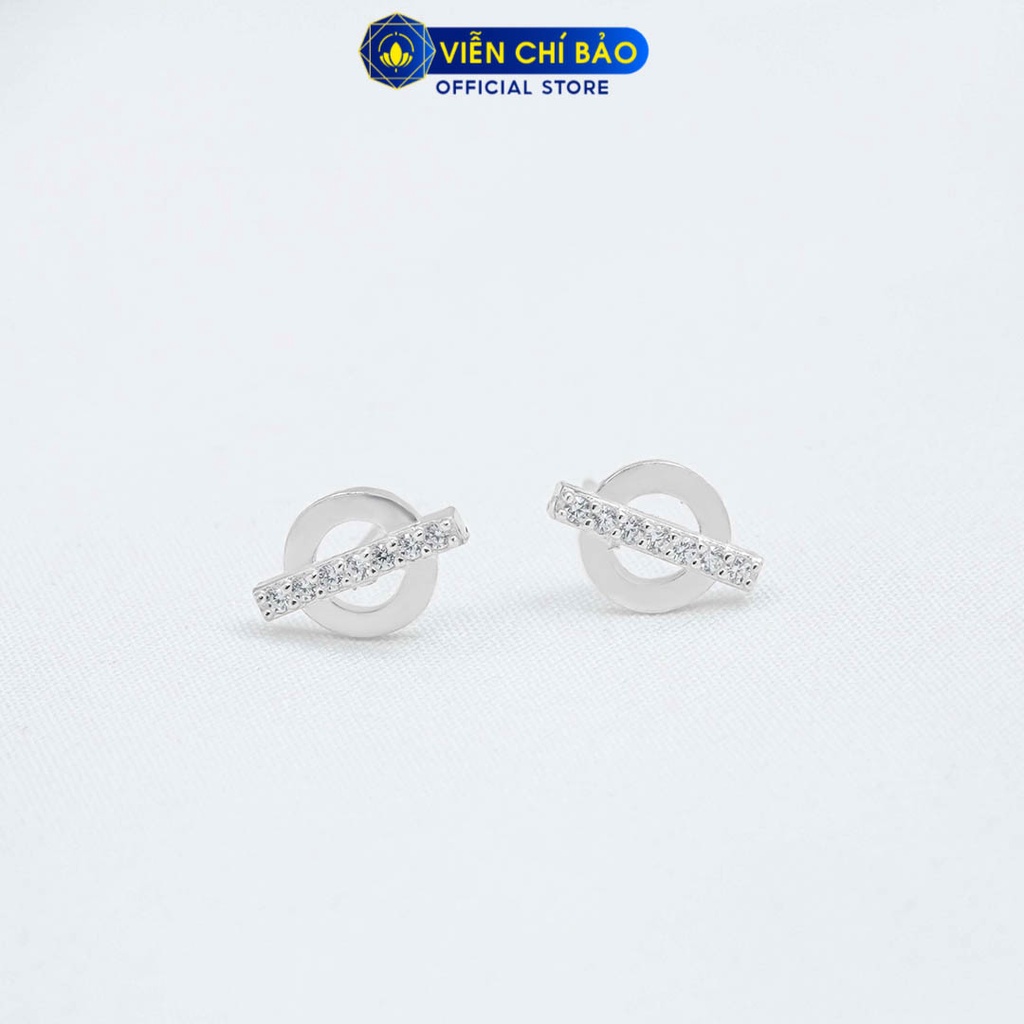 Khuyên tai bạc nữ tròn thanh ngang đính đá chất liệu bạc 925 thời trang phụ kiện trang sức Viễn Chí Bảo B400771