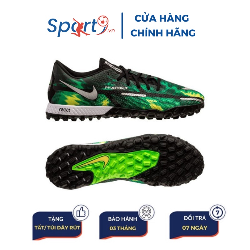 Giày đá bóng chính hãng Nike Phantom GT 2 Pro TF Shockwave - DM0735-003 - Đen/Xanh Lá