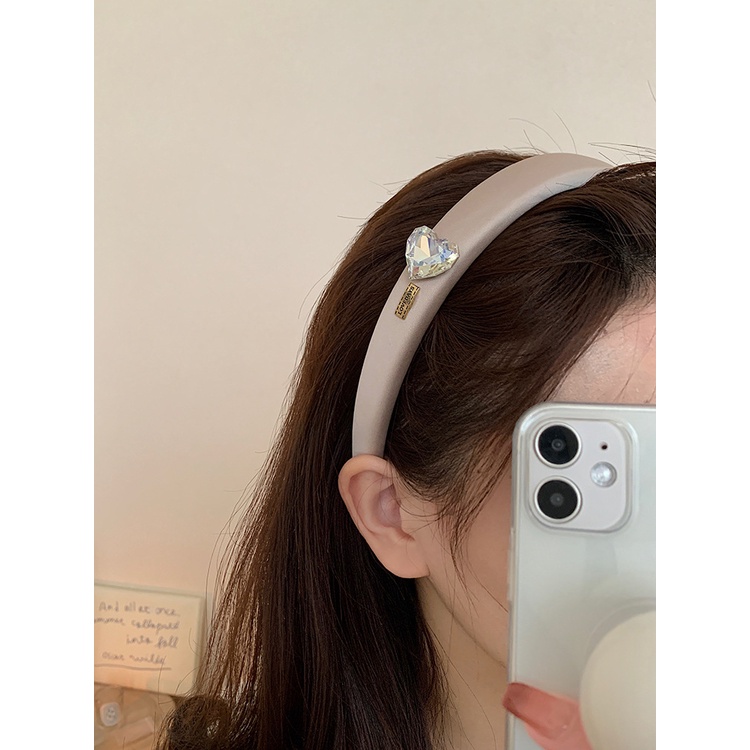 Băng Đô Cài Tóc Bản Rộng Đính Đá Hình Trái Tim Màu Đen Thời Trang Cho Nữ