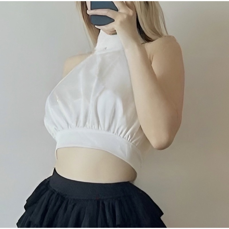 Áo yếm croptop cổ lọ 2 lớp chất lưới mền mịn co giãn alohashop91