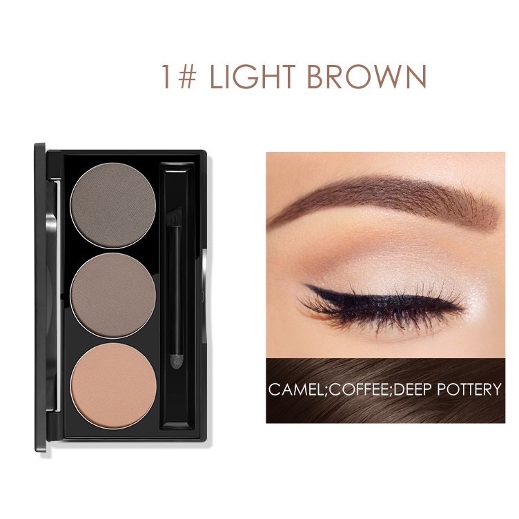 Bảng phấn tán mày FOCALLURE trang điểm lông mày 3 màu kèm cọ