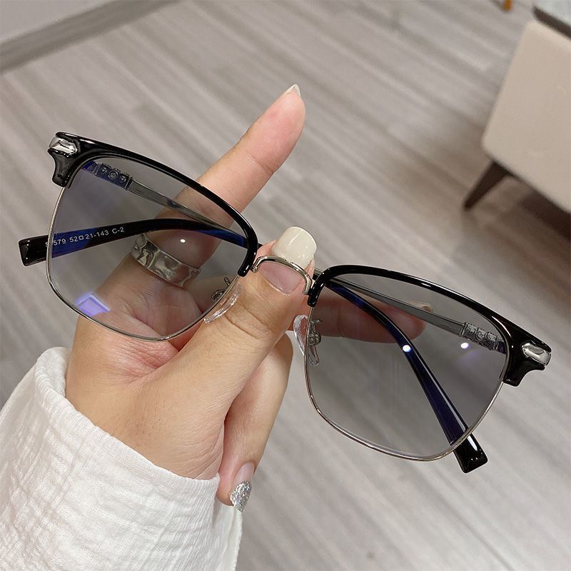 Mắt Kính Cận Thị Chống Ánh Sáng Xanh Nửa Gọng Tròn Cho Nam Nữ