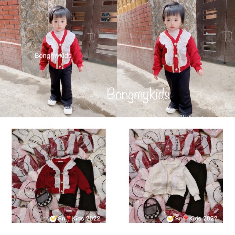 Bộ quần áo thu đông cho bé -set bộ áo len thừng quần loe sành điệu cho bé 8-20kg