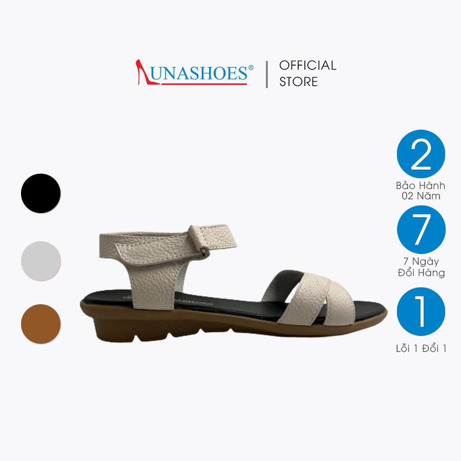Dép sandal nữ đế bệt Lunashoes 6601 giày da bò thật mềm êm chân bảo hành 24 tháng