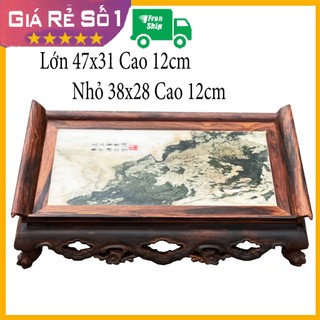 Khay trà phòng khách mặt đá để bàn gỗ trắc 2 cỡ khay