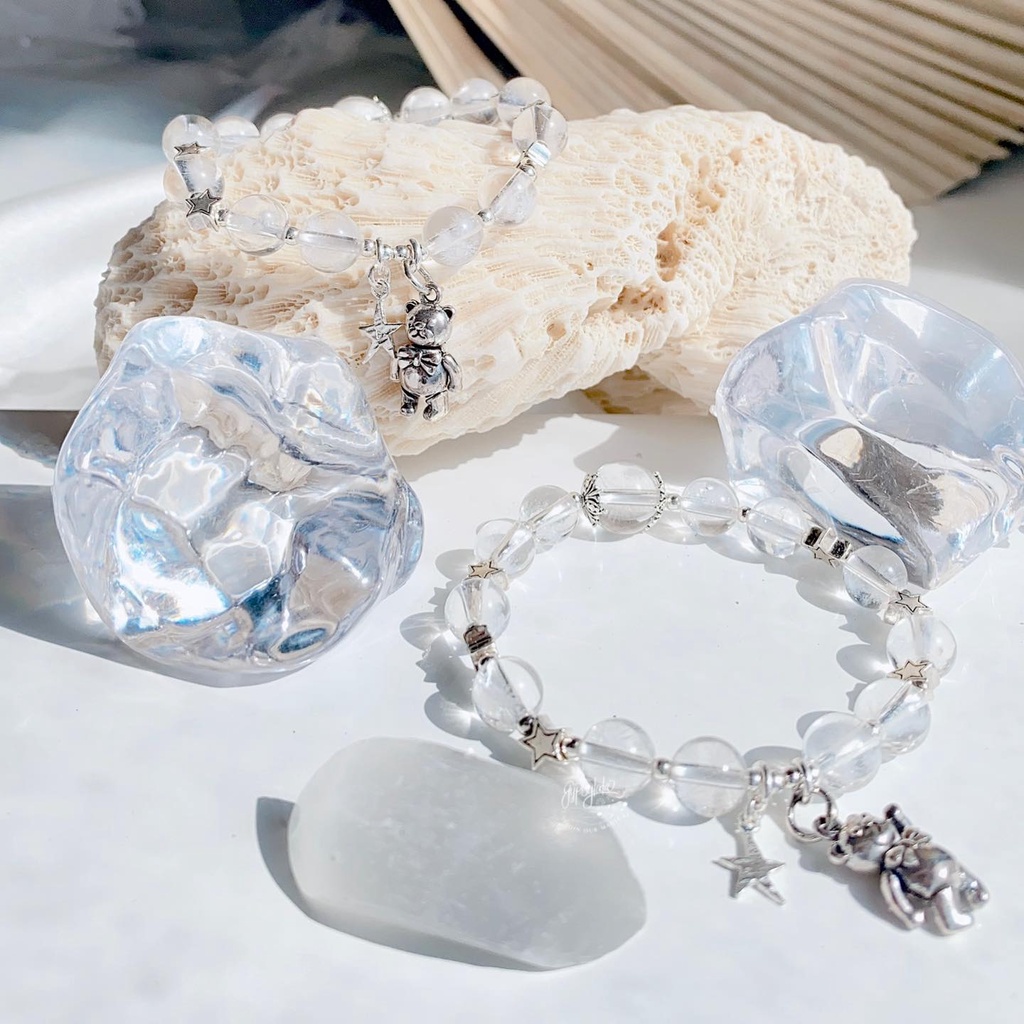 Vòng Tay Đá Tuyết Thạch Anh Trắng Charm Gấu Bạc 925 SP005661 Gypsy.lala