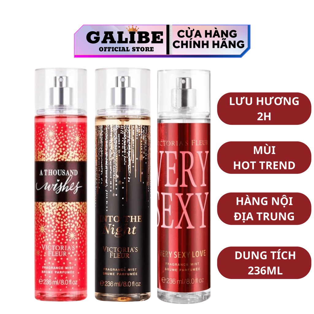 Body mist Victoria's Fleur xịt thơm body toàn thân nội địa Trung 75ml/125ml/236ml Galibe Official Store