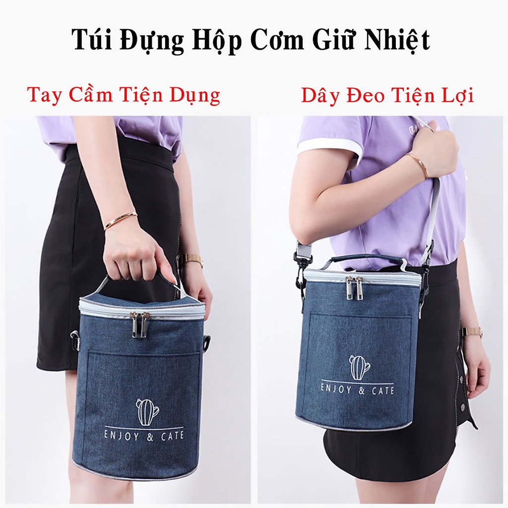 túi đựng hộp cơm giữ nhiệt có quai đeo được tráng bạc diệt khuẩn - 24x19cm - chính hãng dododios