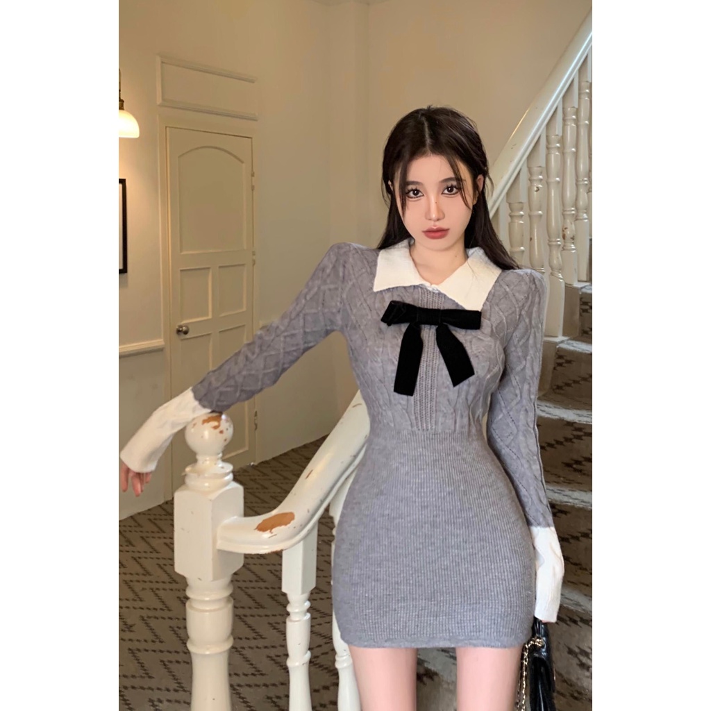 Đầm Dệt Kim Tay Dài Thời Trang Thu Đông Cho Nữ