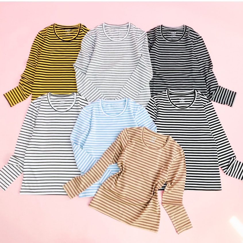 Áo thun tay dài nữ TOLI cổ tròn dáng ôm vừa, màu sọc, vải cotton mềm mịn, co dãn 4 chiều cao cấp [LH18]