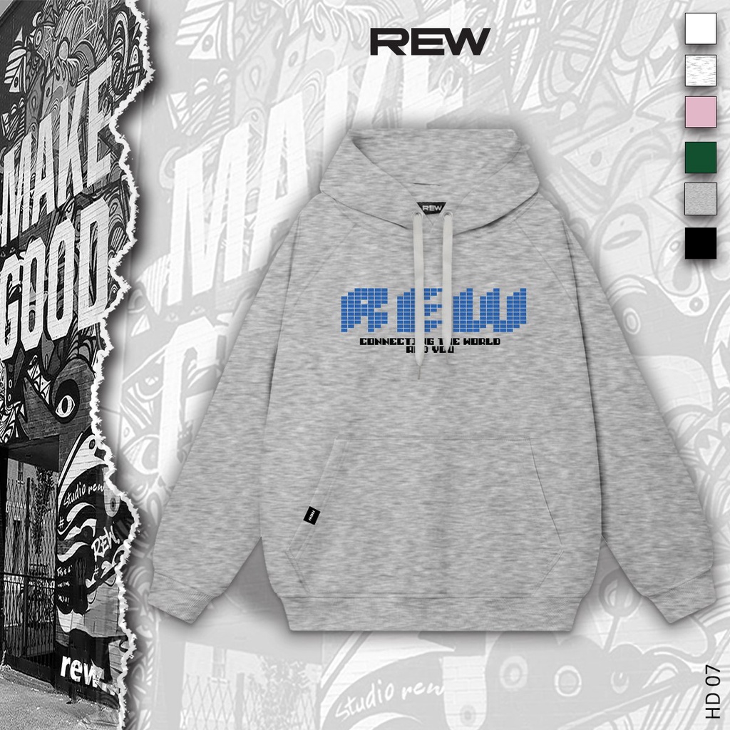 Áo Hoodie xám ghi đậm form rộng 100% Cotton REW - Định Lượng 350GSM form rộng Unisex dành cho cả nam và nữ