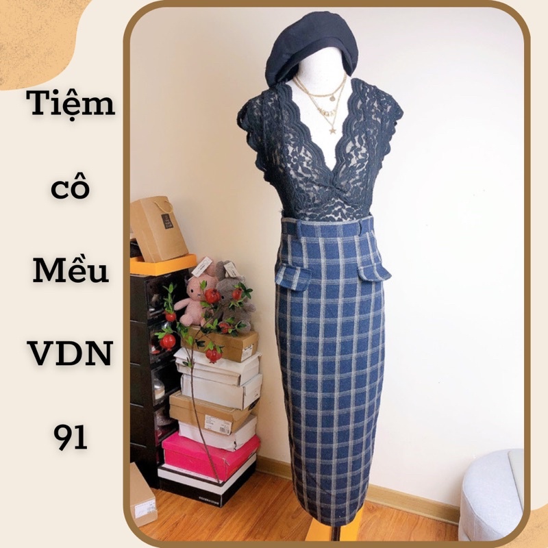 Chân váy dạ dáng dài, dạ kẻ-91