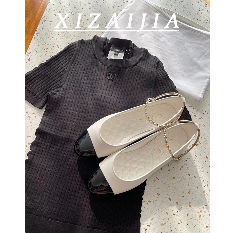 Giày búp bê Cha.nel dây xích NMINESTORE hàng FULLBOX LOGO