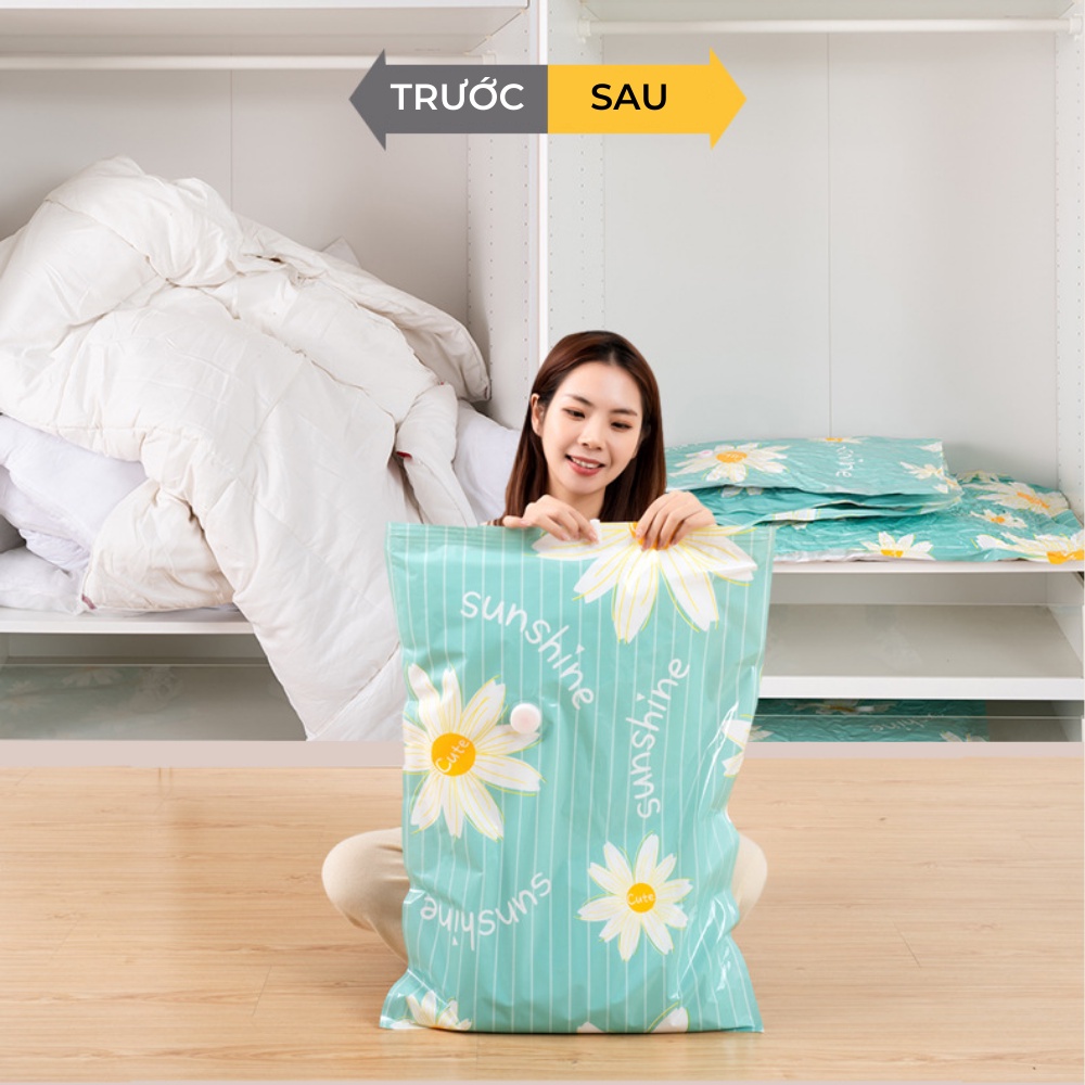 Túi hút chân không đựng quần áo, chăn màn van chống thoát khí, tiết kiệm 70% không gian diện tích