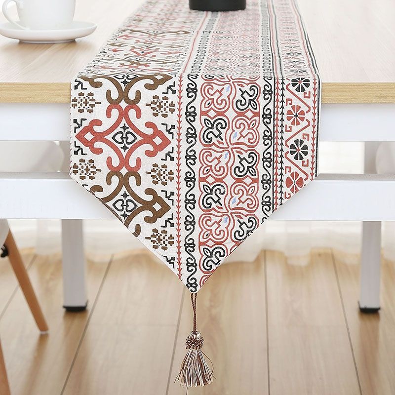 Khăn Trải Bàn Bằng Cotton Lanh Dài Họa Tiết Lá Cờ Nhật Bản