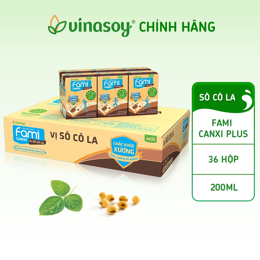 Thùng sữa đậu nành Fami Canxi Vị sô cô la hộp (36 hộp x 200ml)